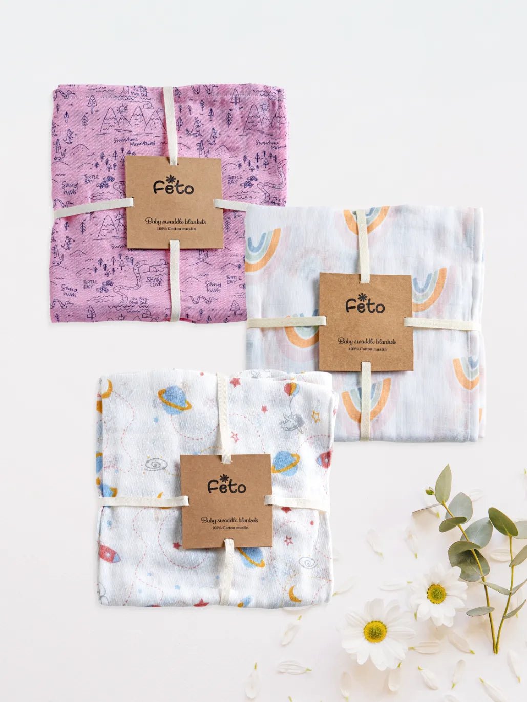 COTTON MUSLIN SWADLE WRAP 3PCS