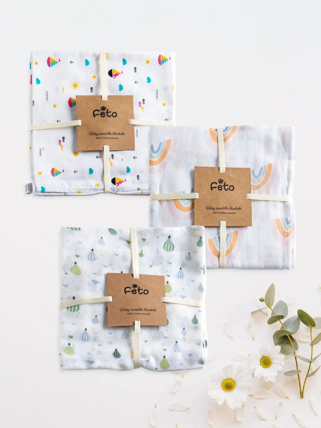 COTTON MUSLIN SWADLE WRAP 3PCS