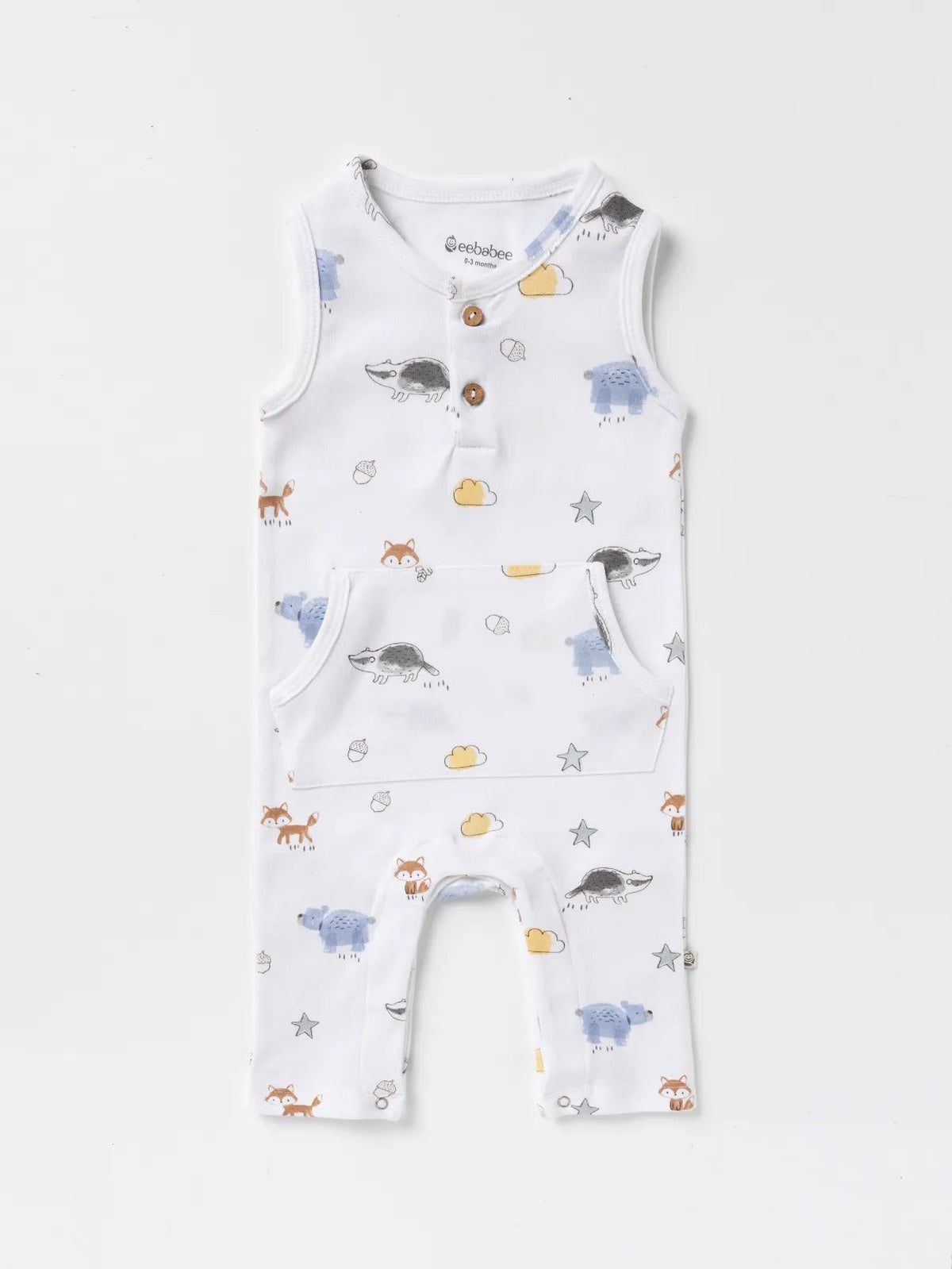 Sleeveless white & graphic pattern dungaree for baby girls
