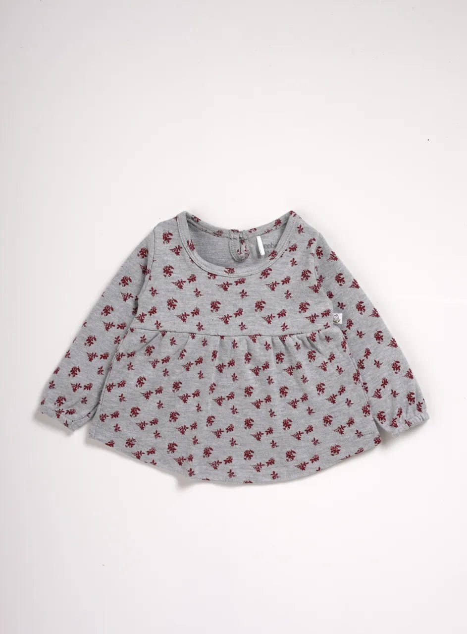 Full sleeve red flower pattern in white frock for baby girls