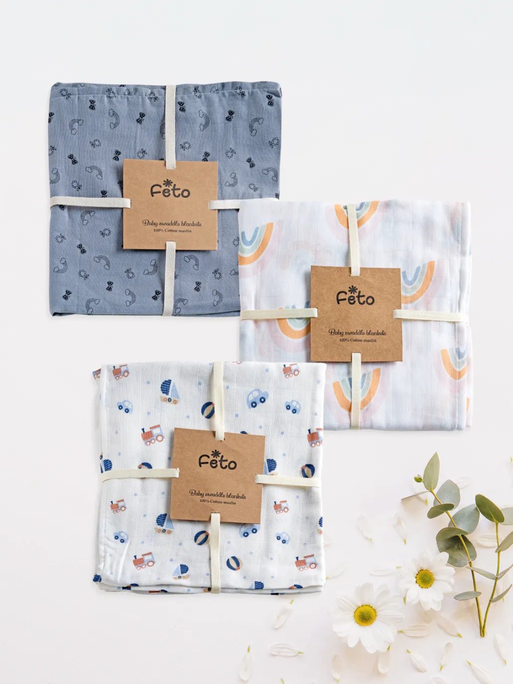 COTTON MUSLIN SWADLE WRAP 3PCS