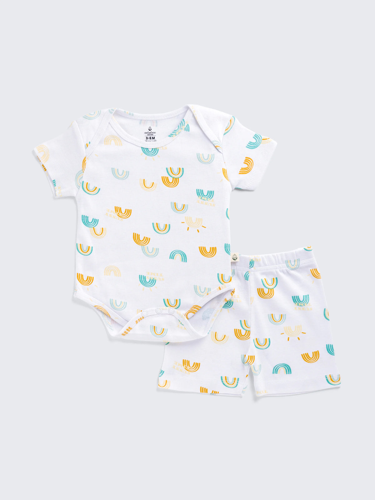 Sunny Rainbow Print Bodysuit & Shorts Summer Set for Baby