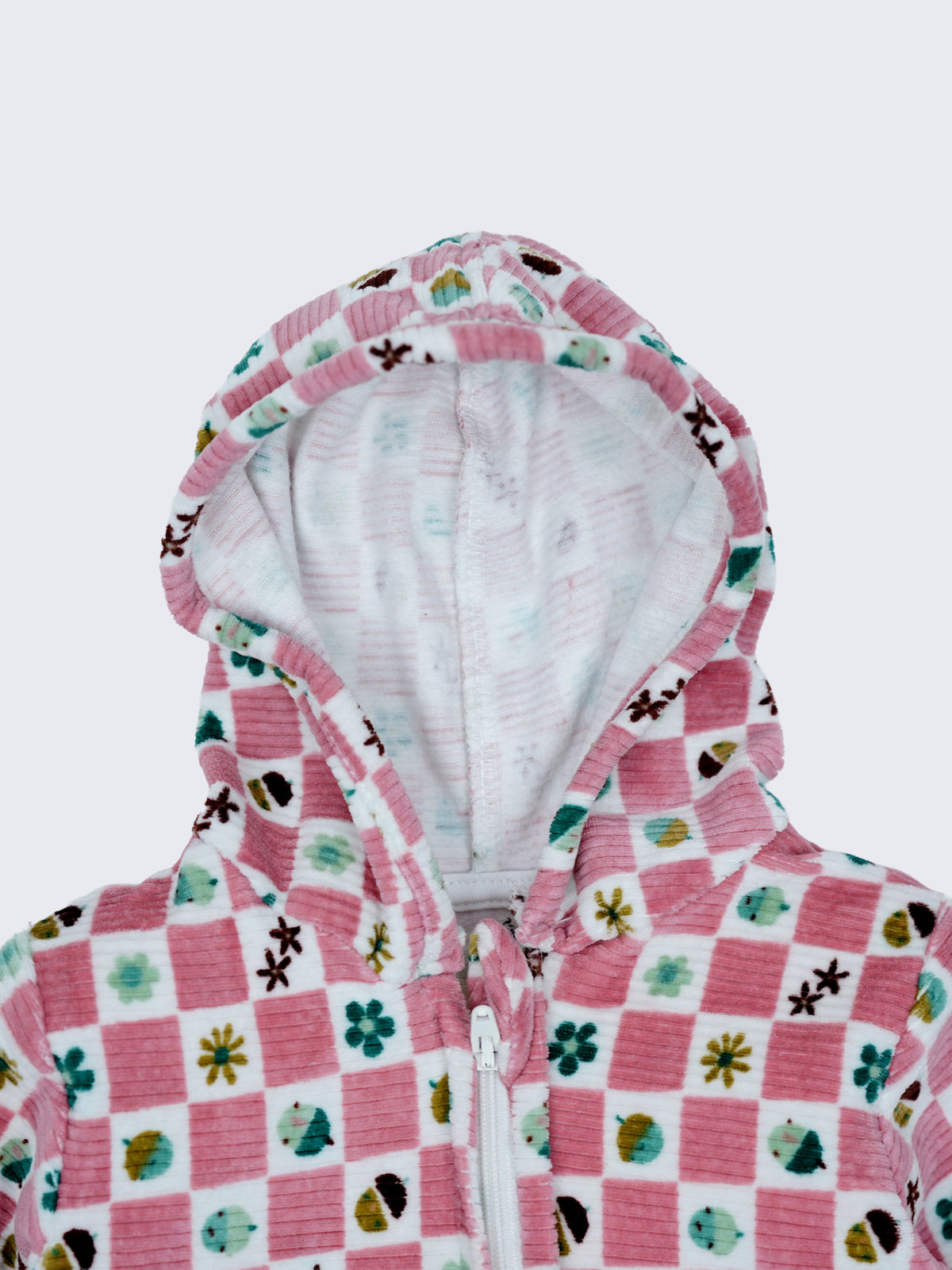 Pink Printed Hooded Full Sleeve Baby Romper
