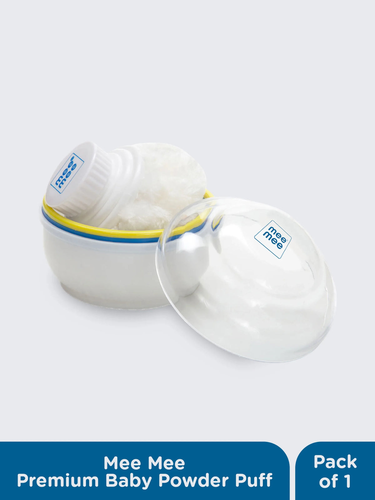 Premium Baby Powder Puff with Storage Case - Blue & Yellow Trim