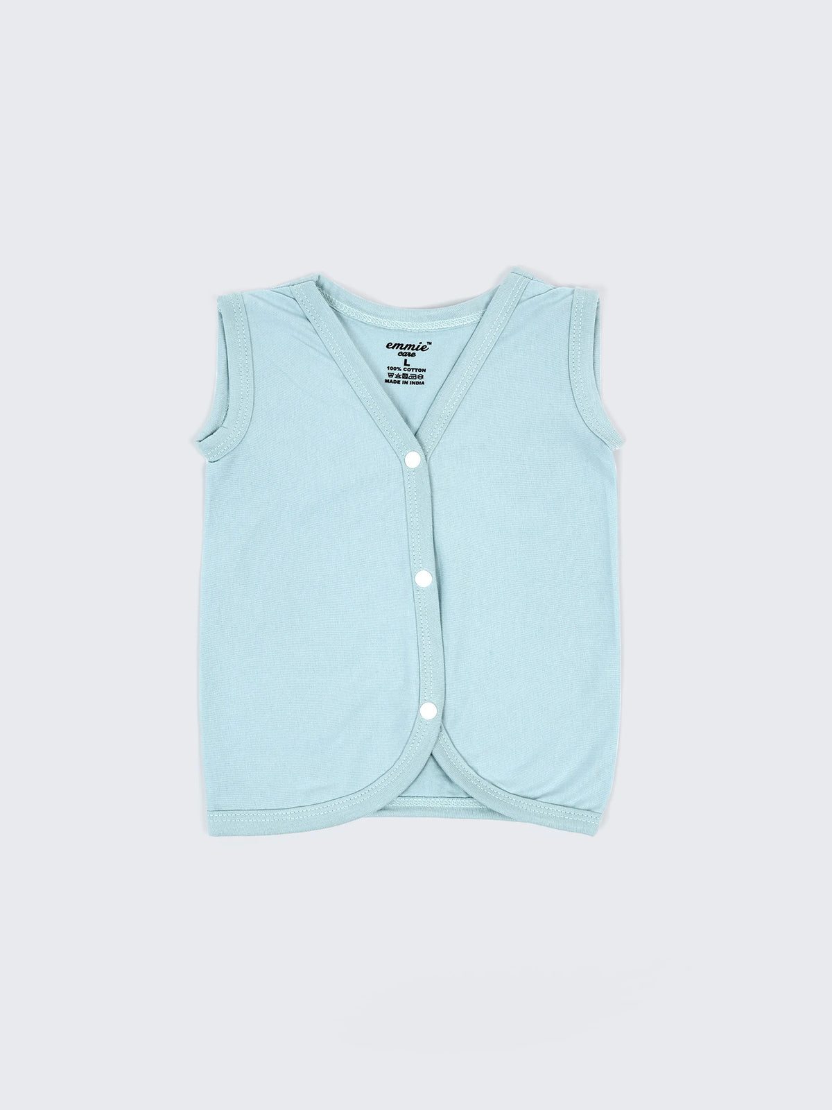 Baby Cotton Sleeveless Jabla Set – Solid Pastel Colors Front Open Newborn Vest Combo (3 Pieces)