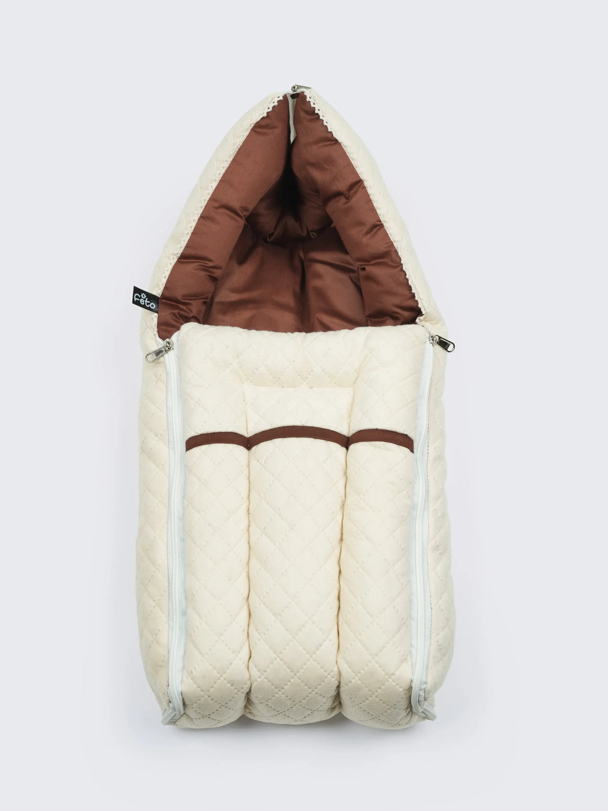 Baby Carry Nest – Quilted Beige & Brown Newborn Sleeping Bag with Extra Cushion
