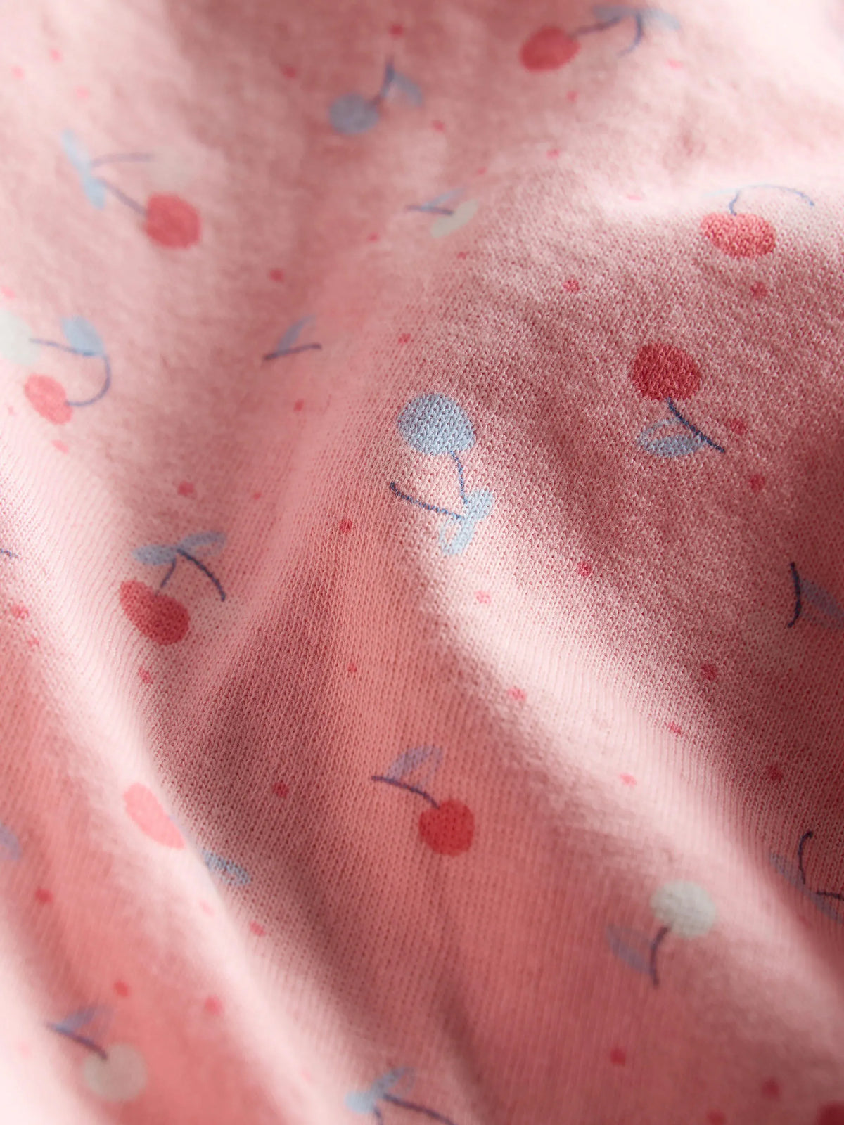 Organic Cotton Pink Cherry Print Full Sleeve Zip Romper