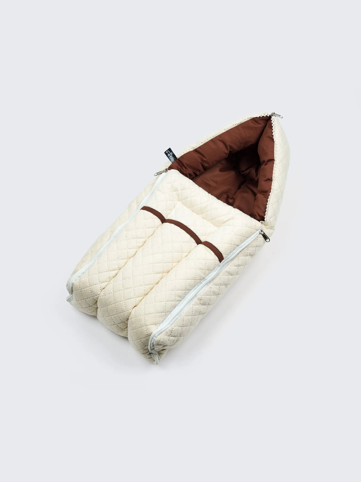 Baby Carry Nest – Quilted Beige & Brown Newborn Sleeping Bag with Extra Cushion