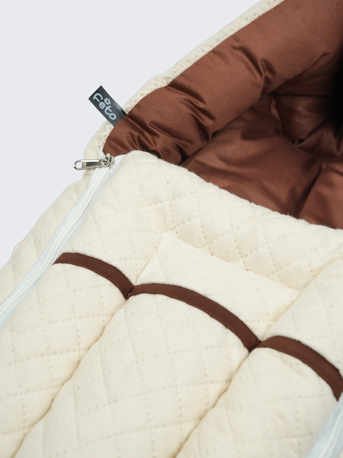 Baby Carry Nest – Quilted Beige & Brown Newborn Sleeping Bag with Extra Cushion