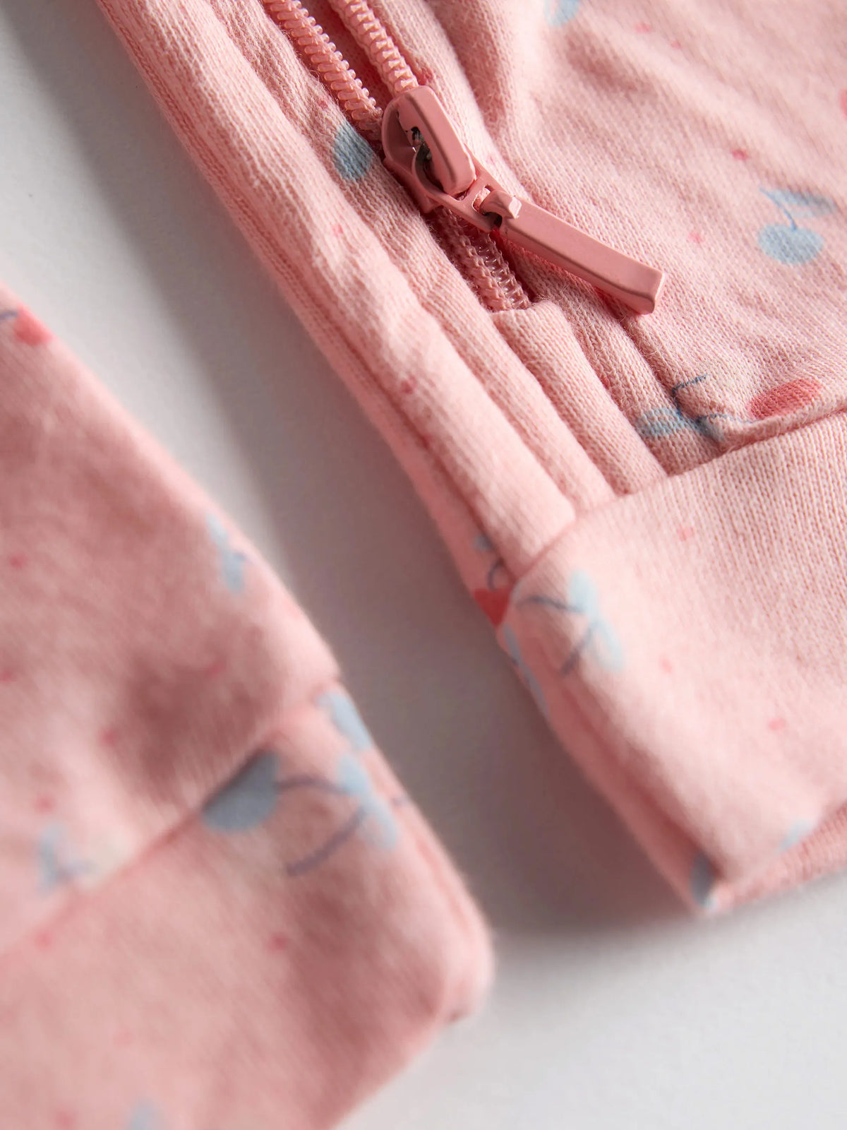 Organic Cotton Pink Cherry Print Full Sleeve Zip Romper