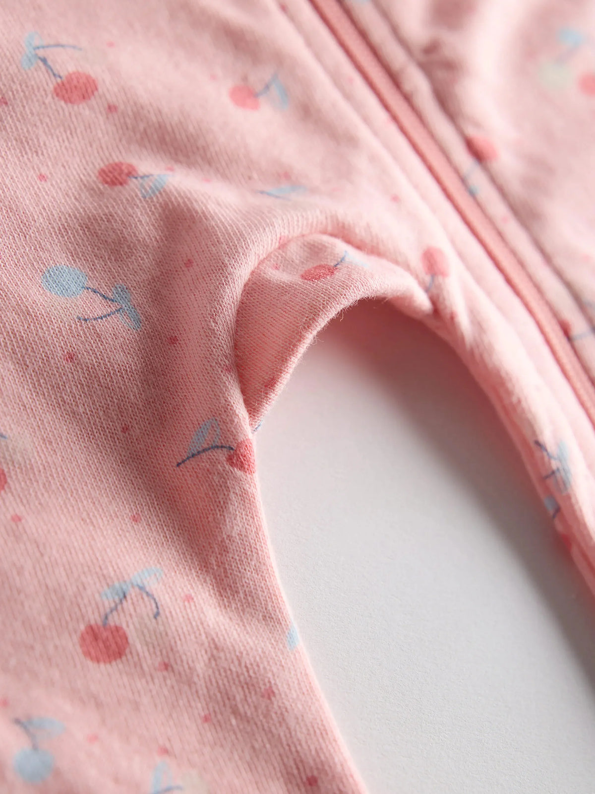 Organic Cotton Pink Cherry Print Full Sleeve Zip Romper