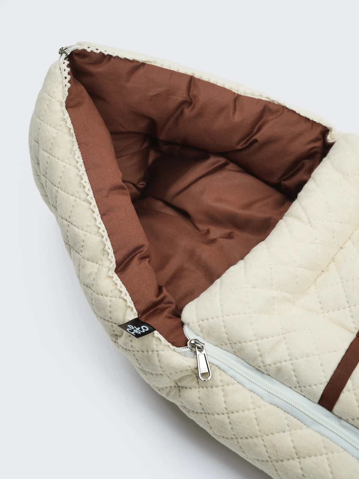Baby Carry Nest – Quilted Beige & Brown Newborn Sleeping Bag with Extra Cushion