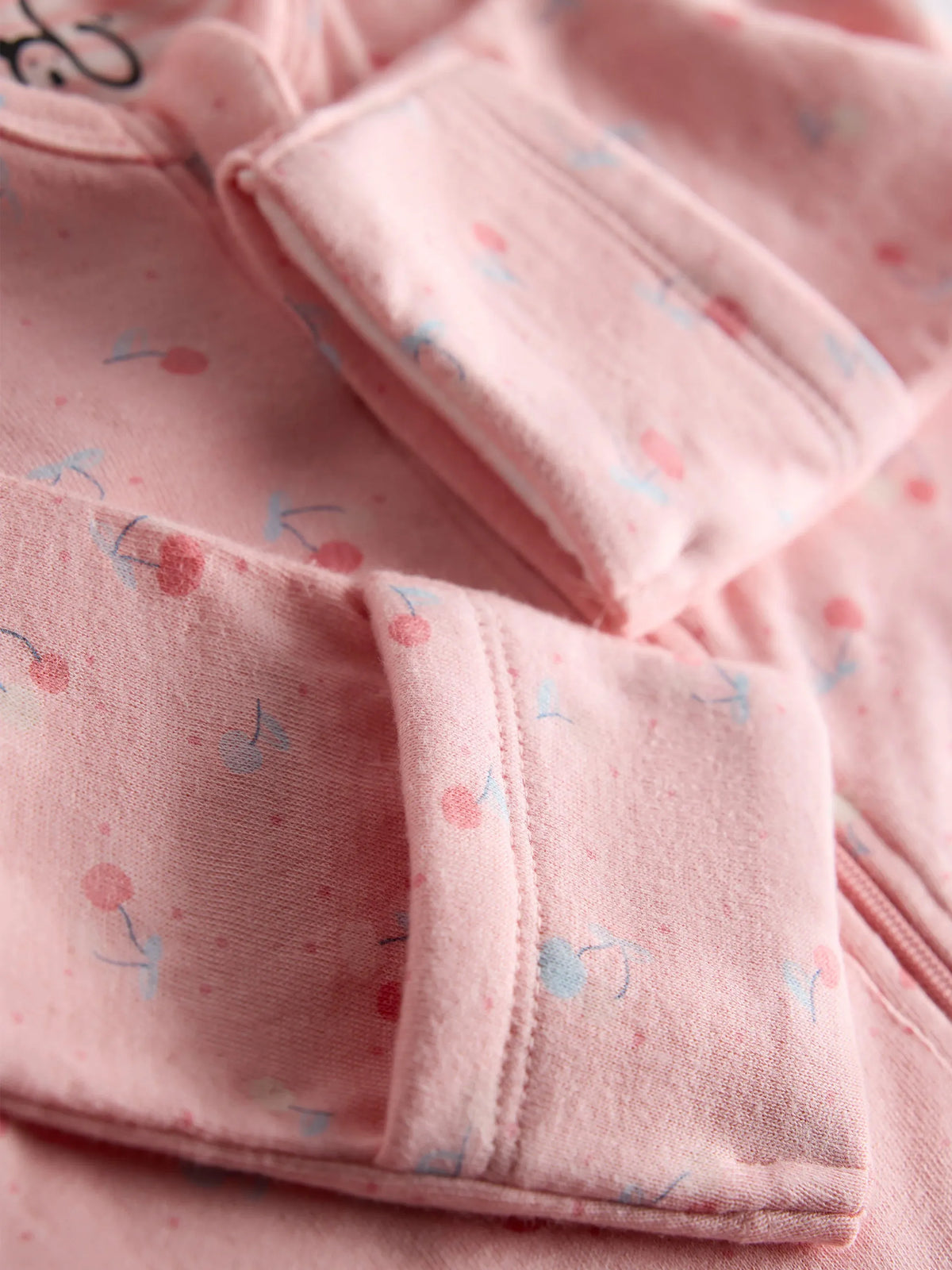 Organic Cotton Pink Cherry Print Full Sleeve Zip Romper