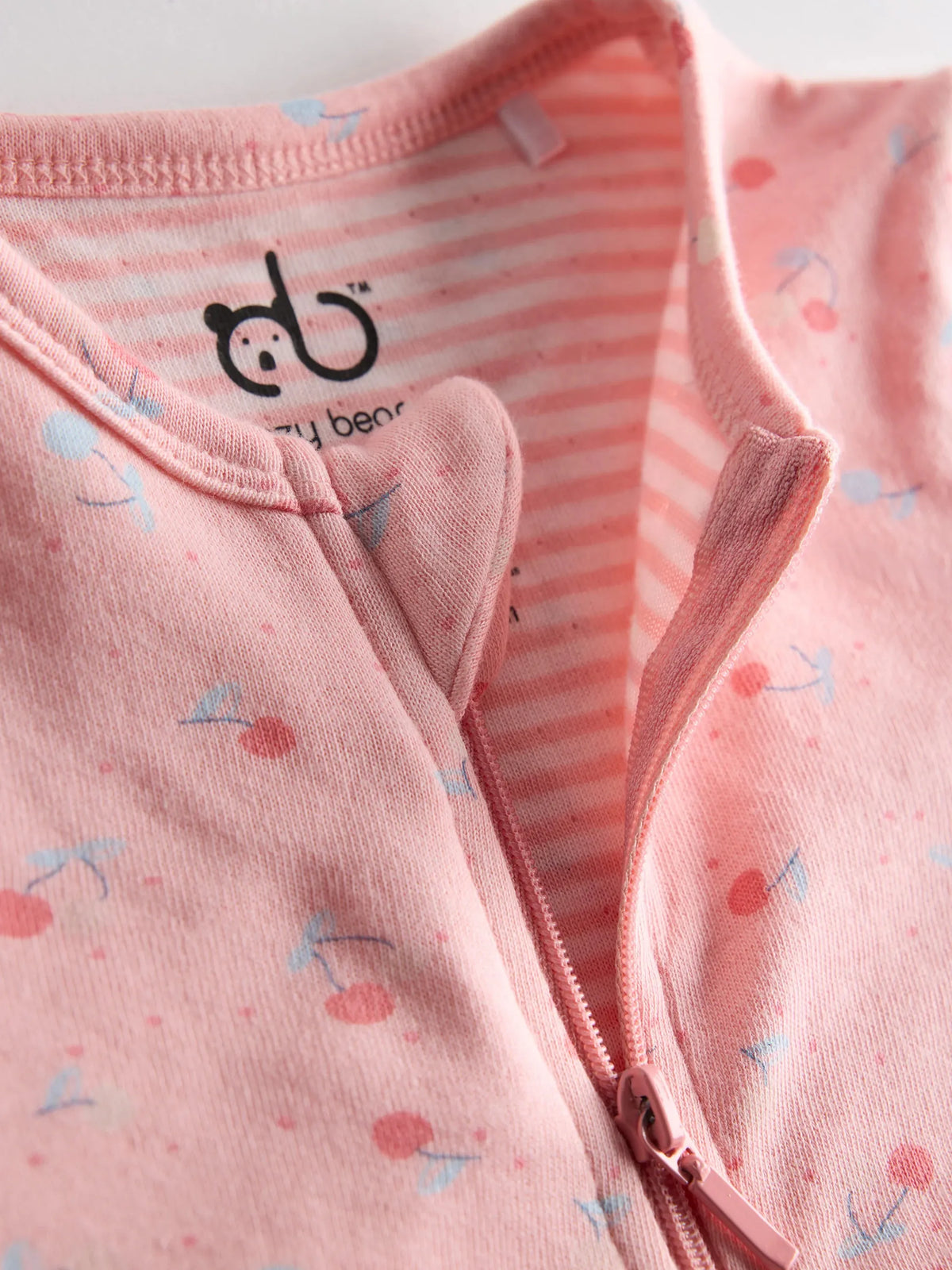 Organic Cotton Pink Cherry Print Full Sleeve Zip Romper