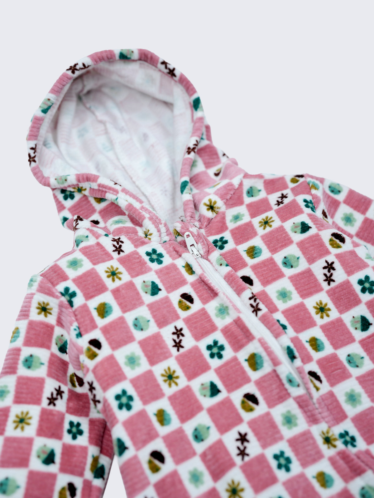 Pink Printed Hooded Full Sleeve Baby Romper