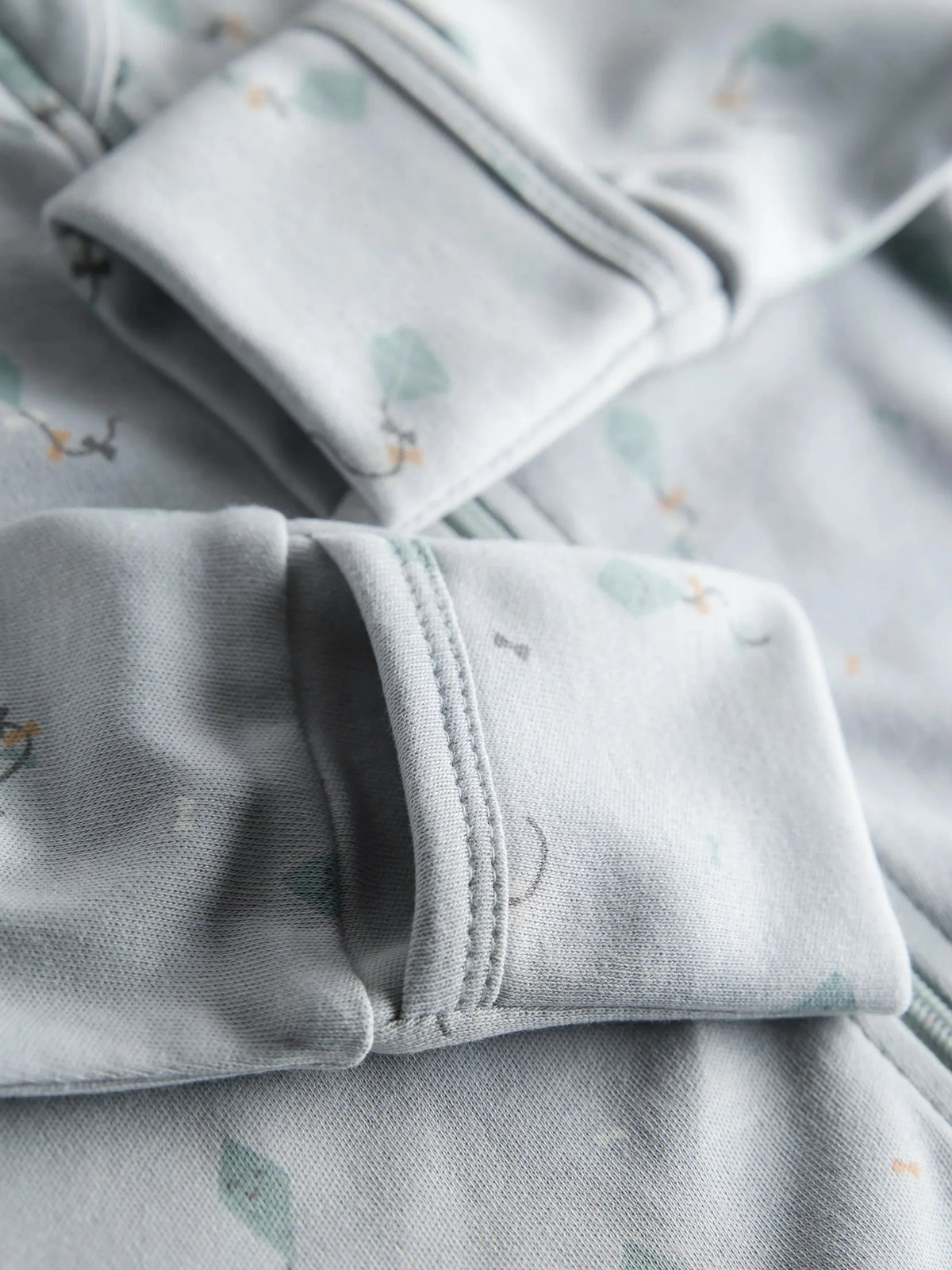 Organic Cotton Light Blue Printed Full Sleeve Zip Romper