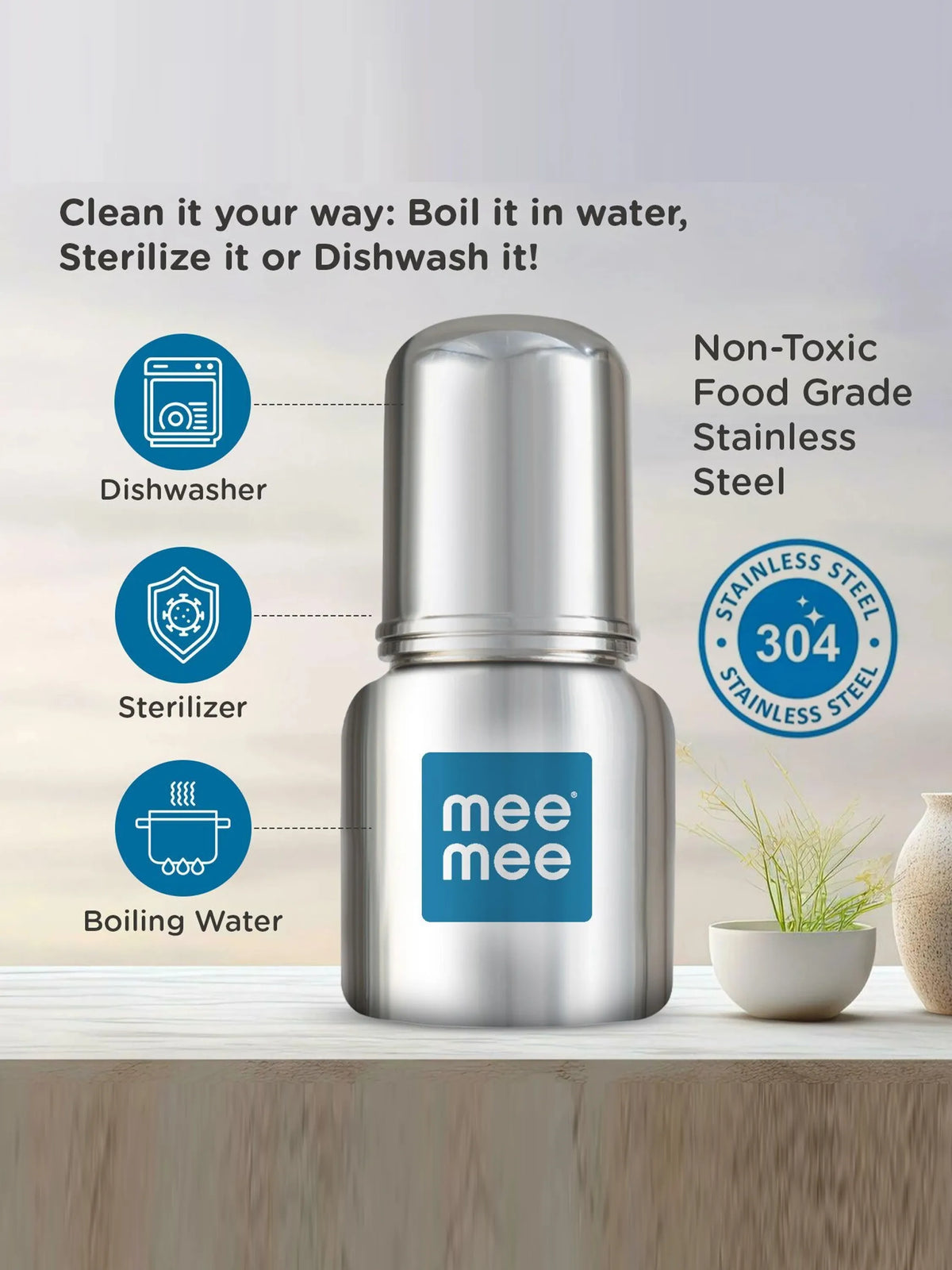 Premium Stainless Steel Feeding Bottle 120ml – 304 Food Grade Steel