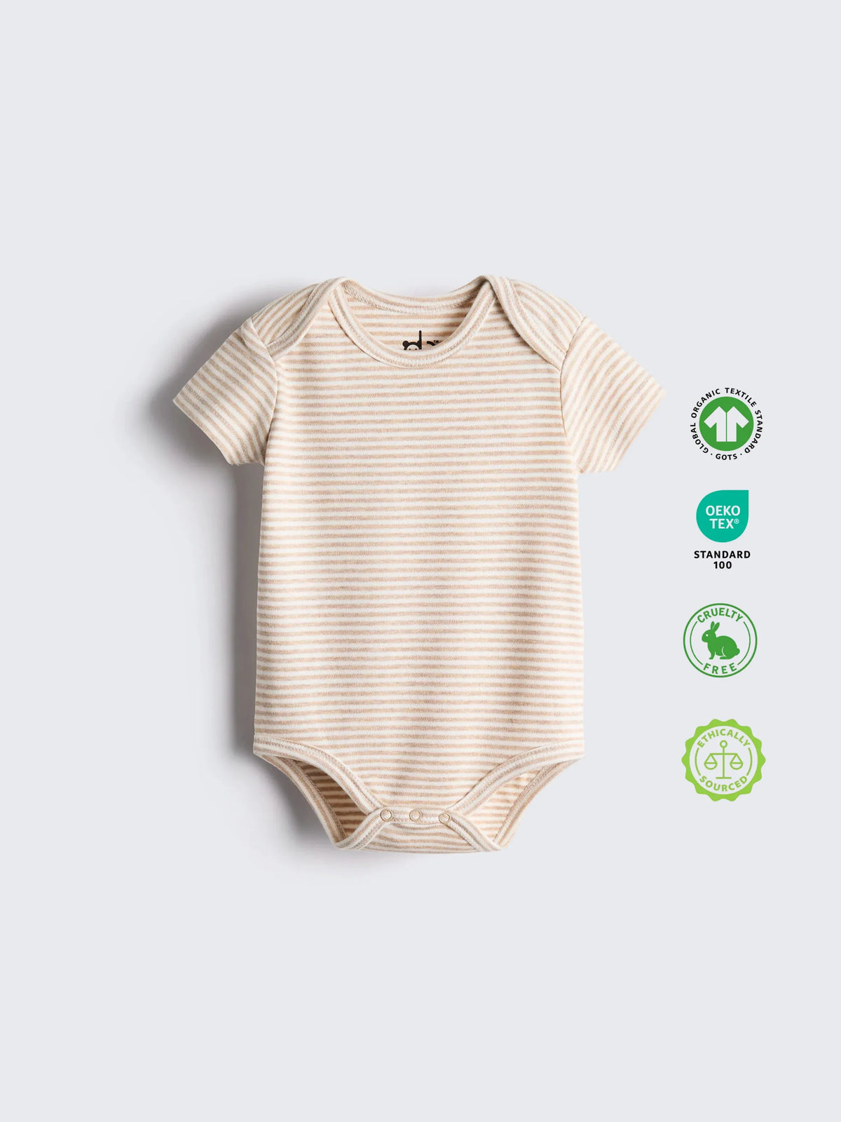 Organic Cotton Beige Striped Soft Ribbed Bodysuit
