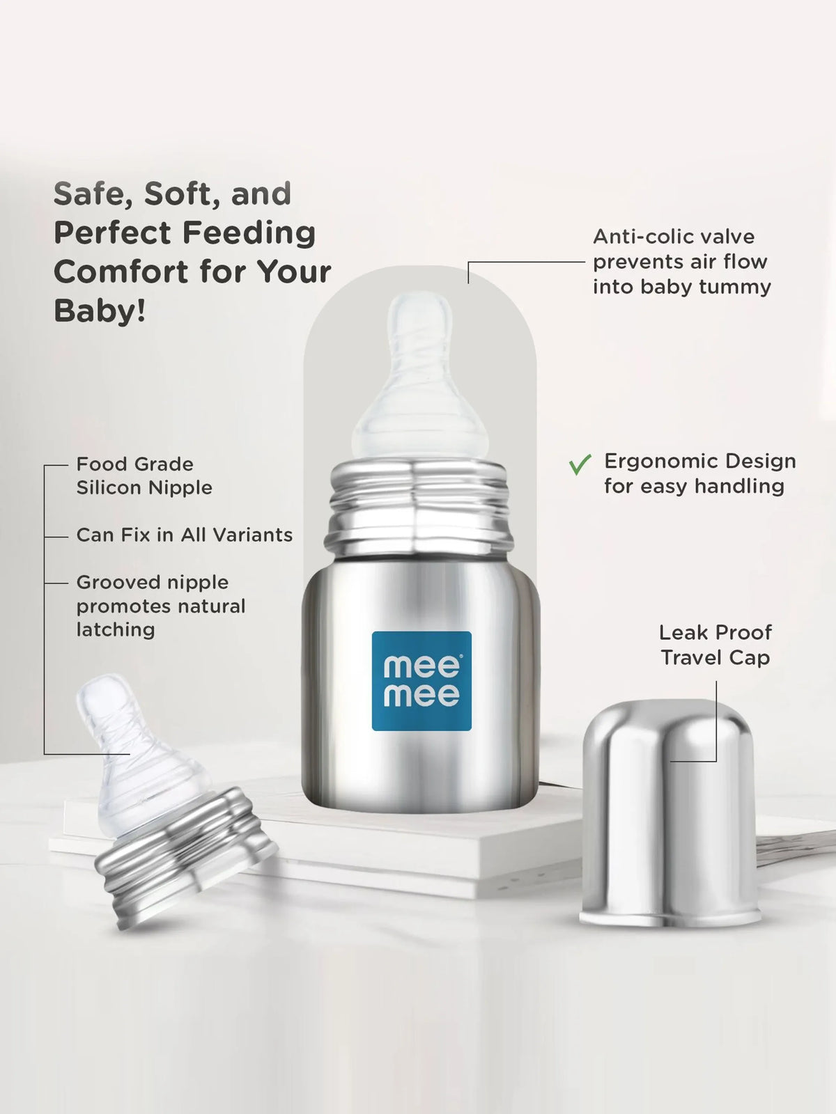 Premium Stainless Steel Feeding Bottle 120ml – 304 Food Grade Steel