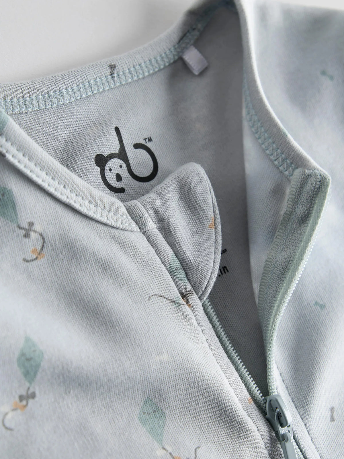 Organic Cotton Light Blue Printed Full Sleeve Zip Romper
