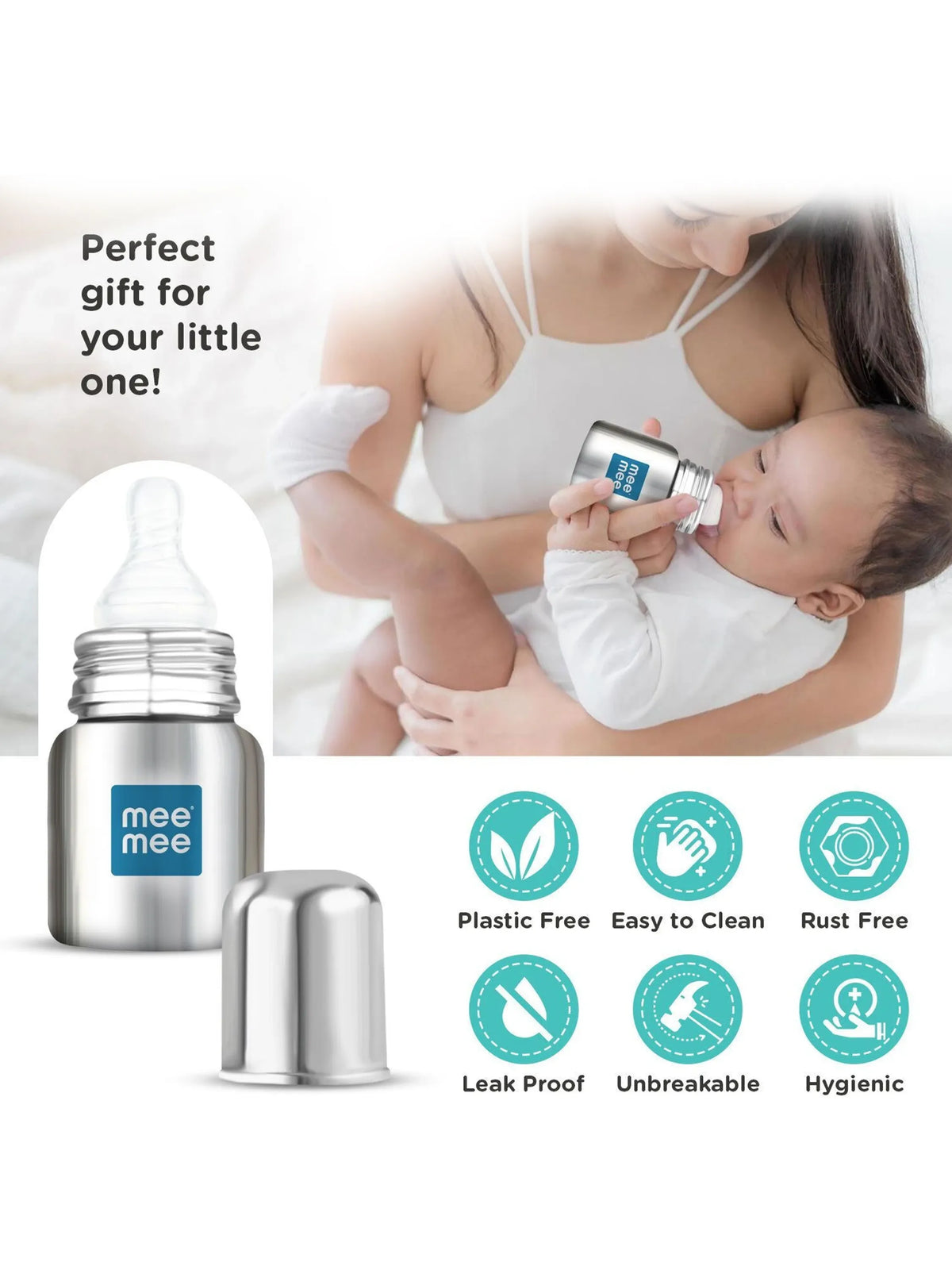 Premium Stainless Steel Feeding Bottle 120ml – 304 Food Grade Steel