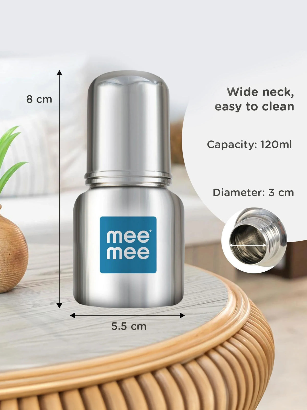 Premium Stainless Steel Feeding Bottle 120ml – 304 Food Grade Steel