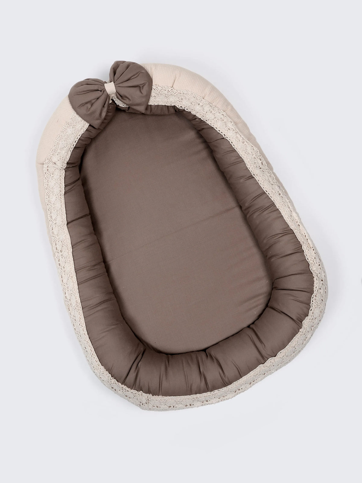 Premium Elegant Brown Bow Design Baby Nest Bed with Mosquito Net & Pillow – Soft Newborn Lounger