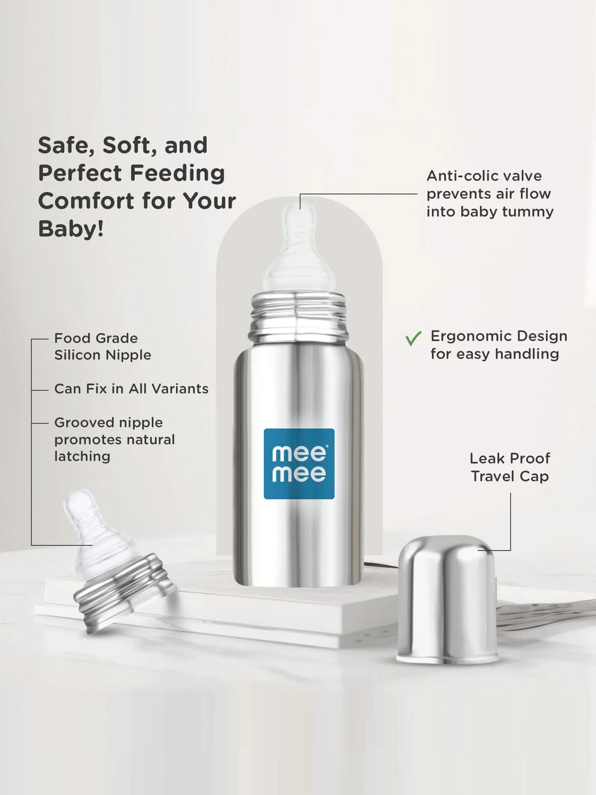 Stainless Steel Baby Feeding Bottle 240ml (304 Grade)