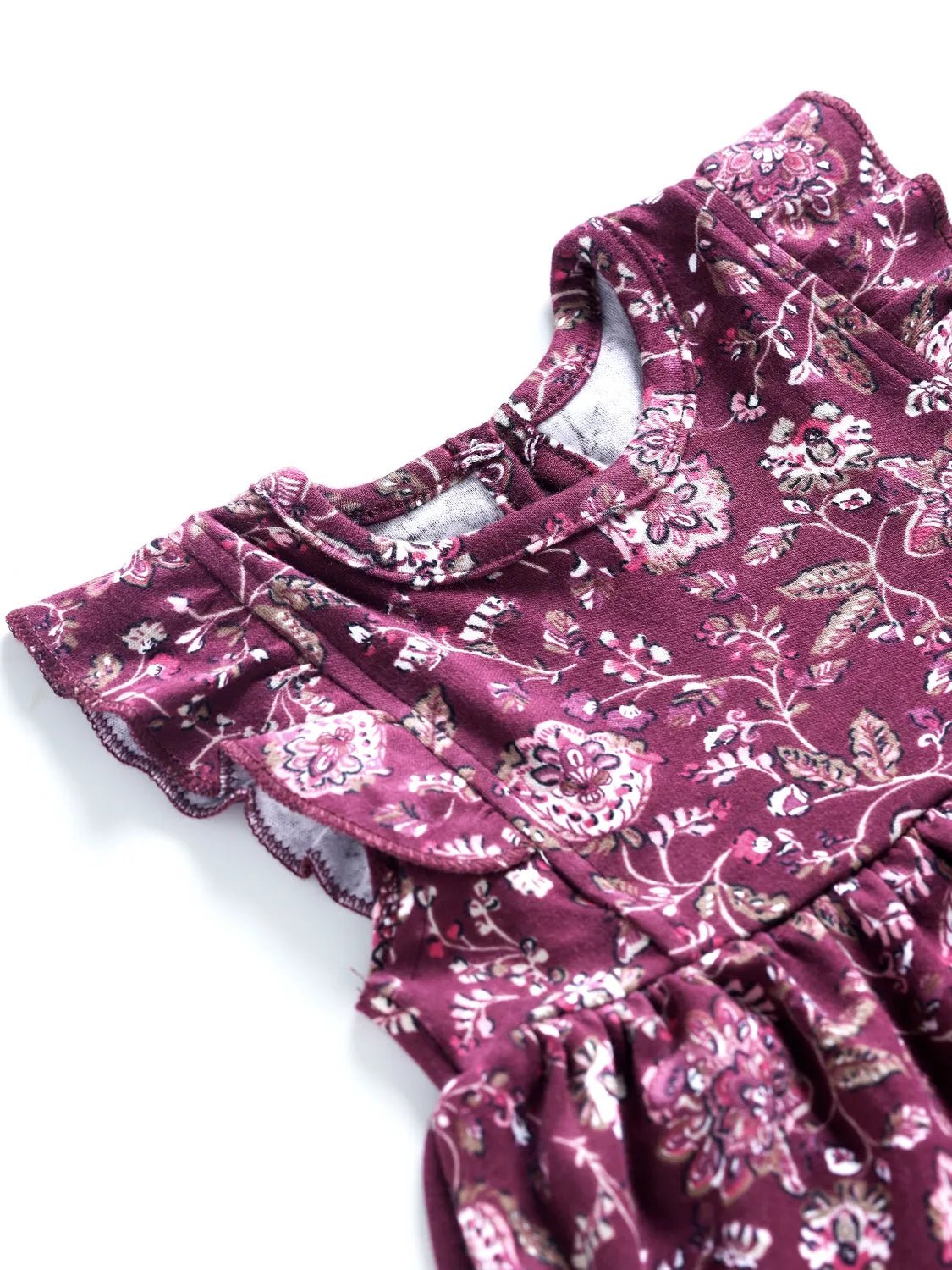 Plum Bloom - Floral Flutter Sleeve Baby Frock