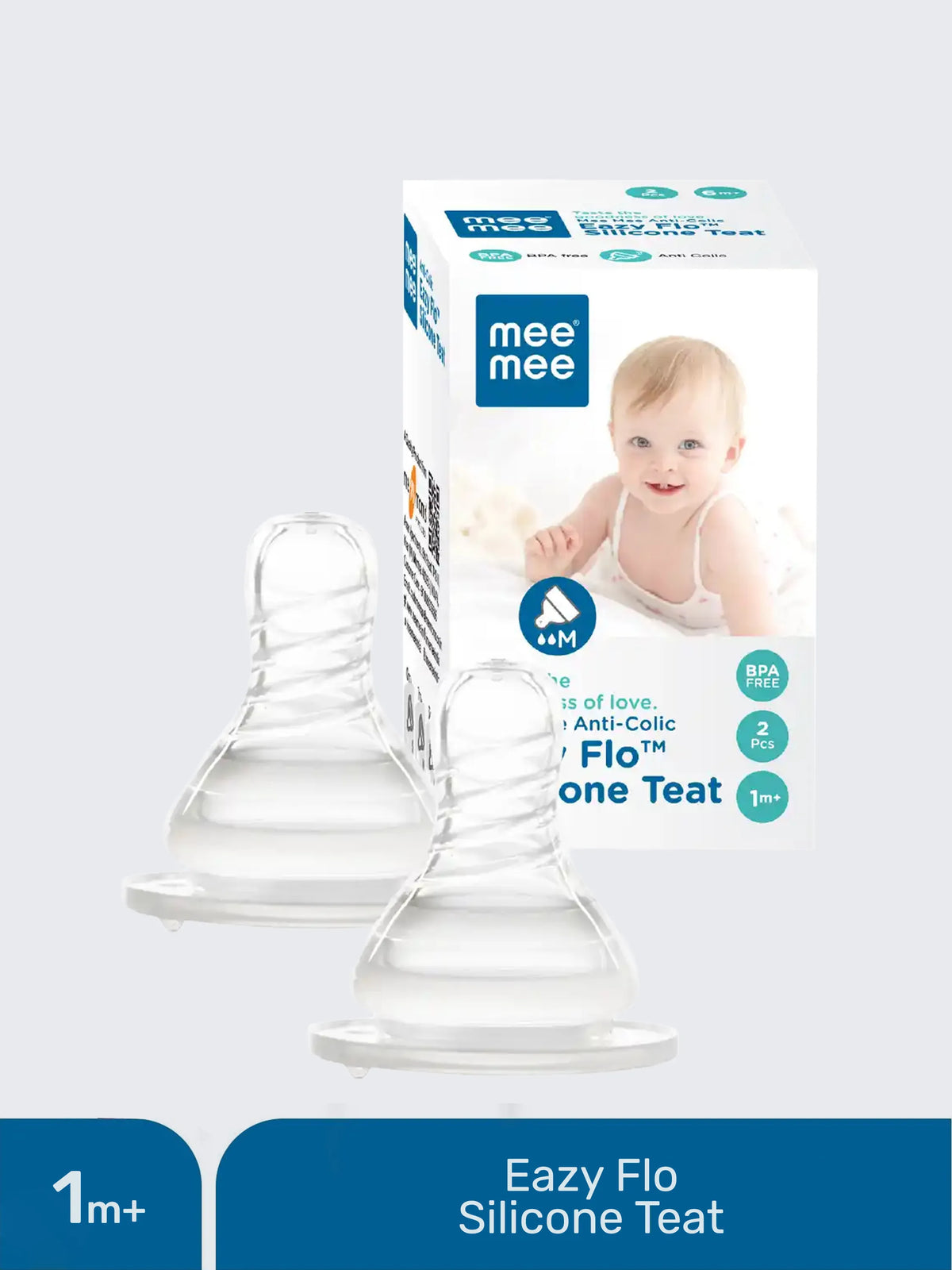 Eazy Flo Anti-Colic Silicone Feeding Teat (1m+)  Soft Food Grade Nipple Pack of 2