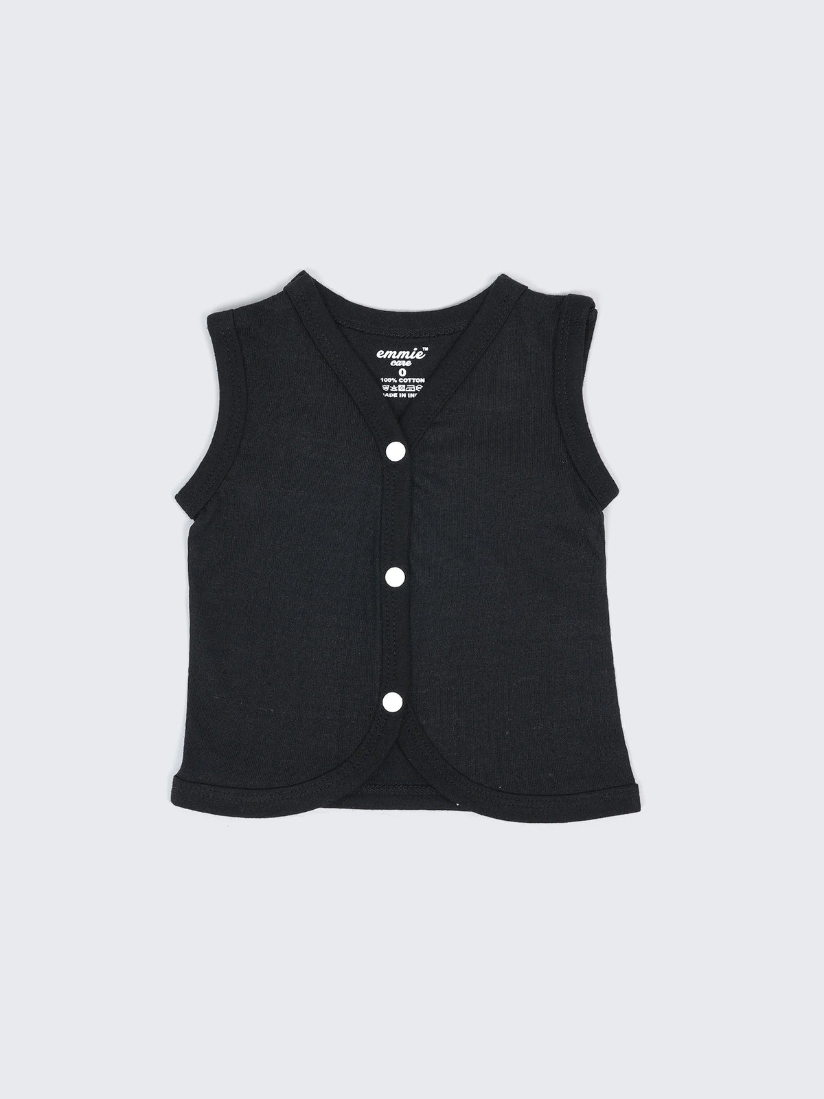 Baby Cotton Sleeveless Jabla Vest Set – Solid White, Pink & Black Newborn Front Open Jabla Combo (3 Pieces)
