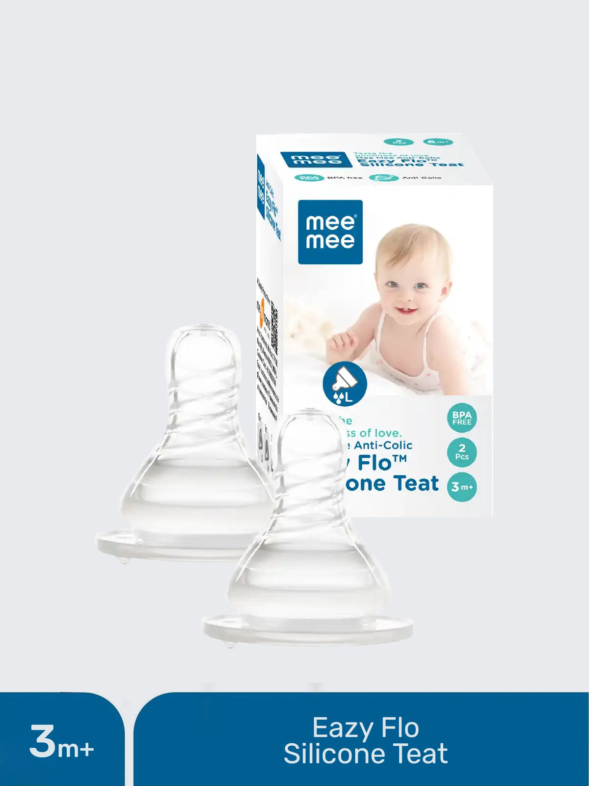 Eazy Flo Anti-Colic Silicone Feeding Teat 3m+  Soft Food Grade Nipple Pack of 2