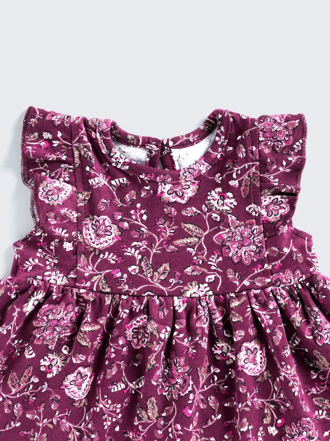 Plum Bloom - Floral Flutter Sleeve Baby Frock