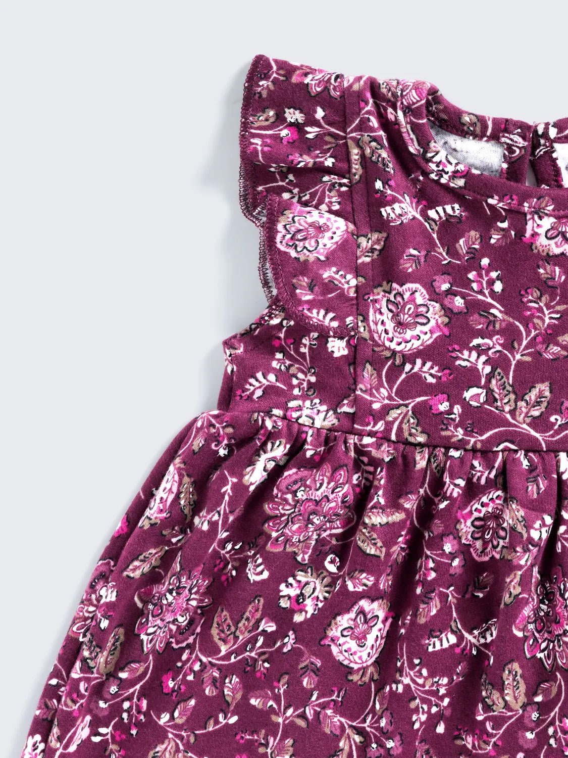 Plum Bloom - Floral Flutter Sleeve Baby Frock