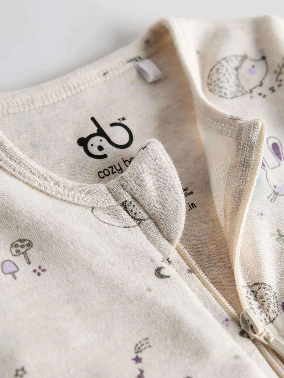 Organic Cotton Baby Full Sleeve Zip Romper with Cute Animal Print