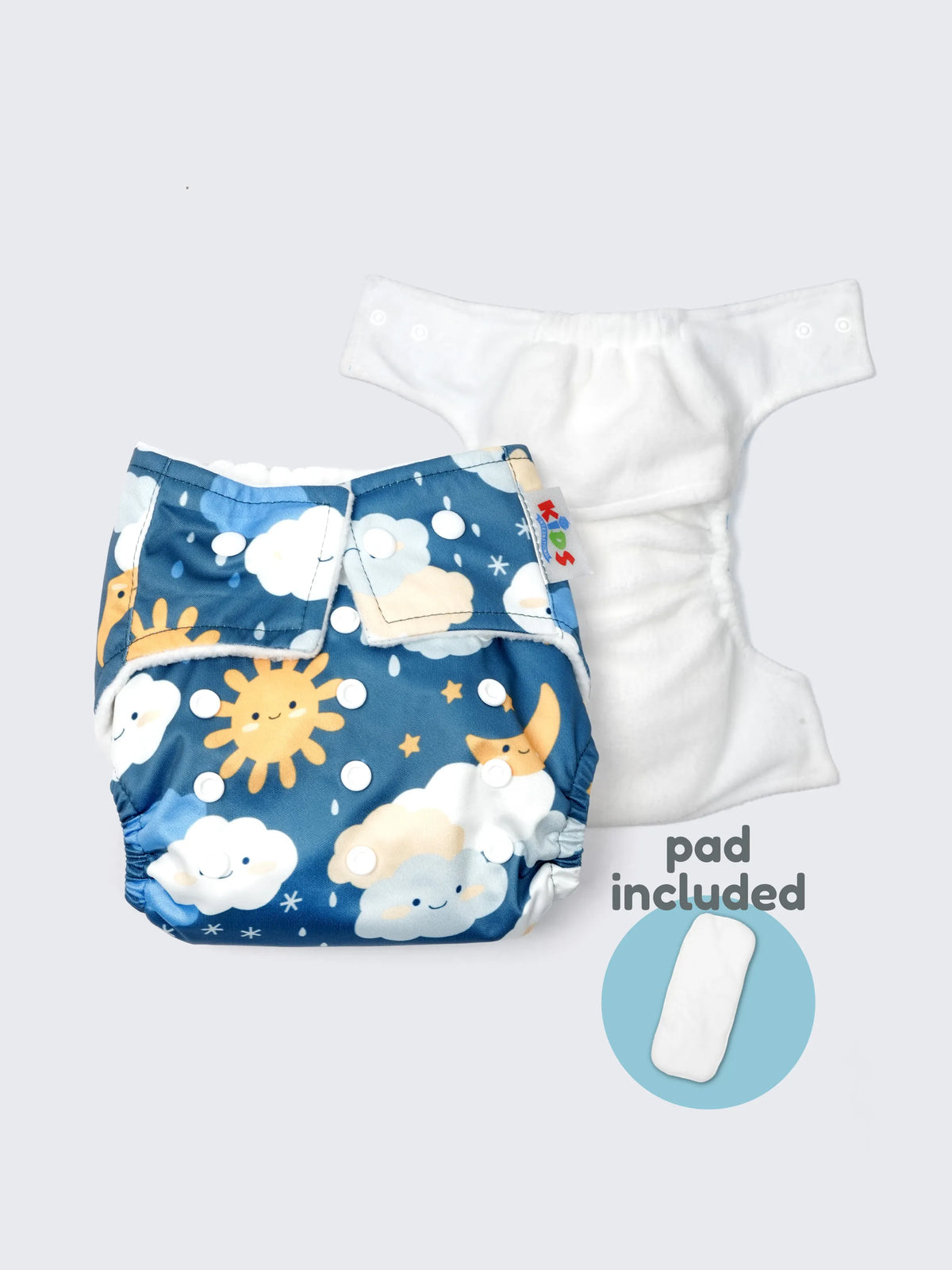Reusable Diaper Sun & Cloud Print Baby Cloth Diaper with Insert – Adjustable Washable Pocket Diaper