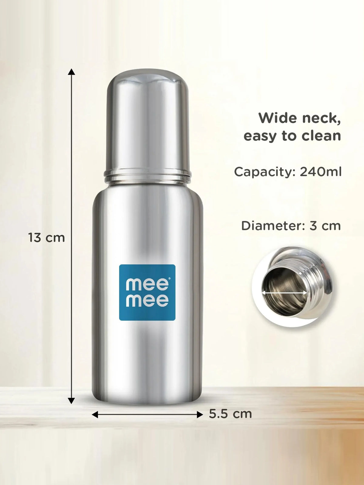 Stainless Steel Baby Feeding Bottle 240ml (304 Grade)