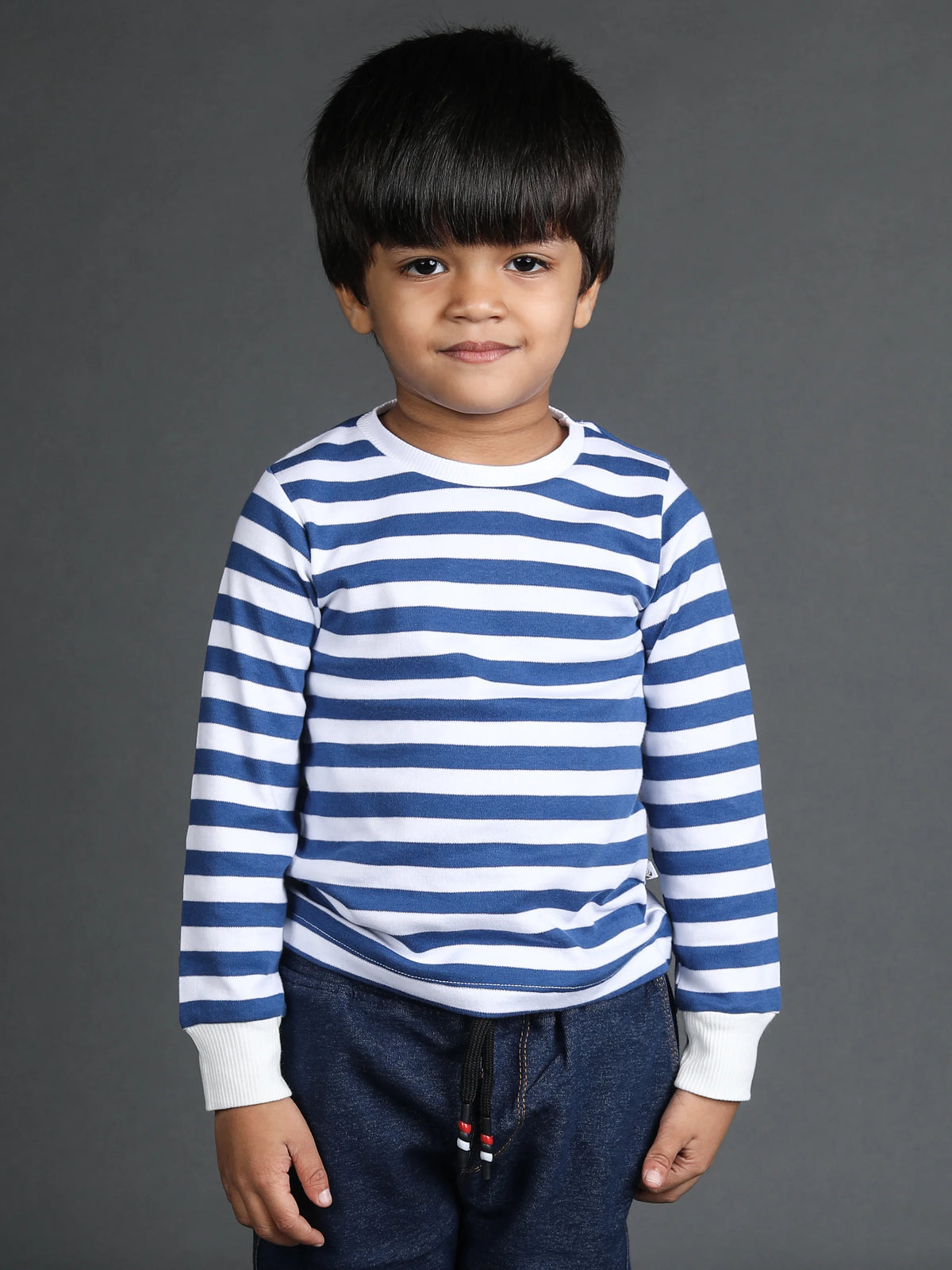 Full sleeve blue & white cuff t-shirt for baby