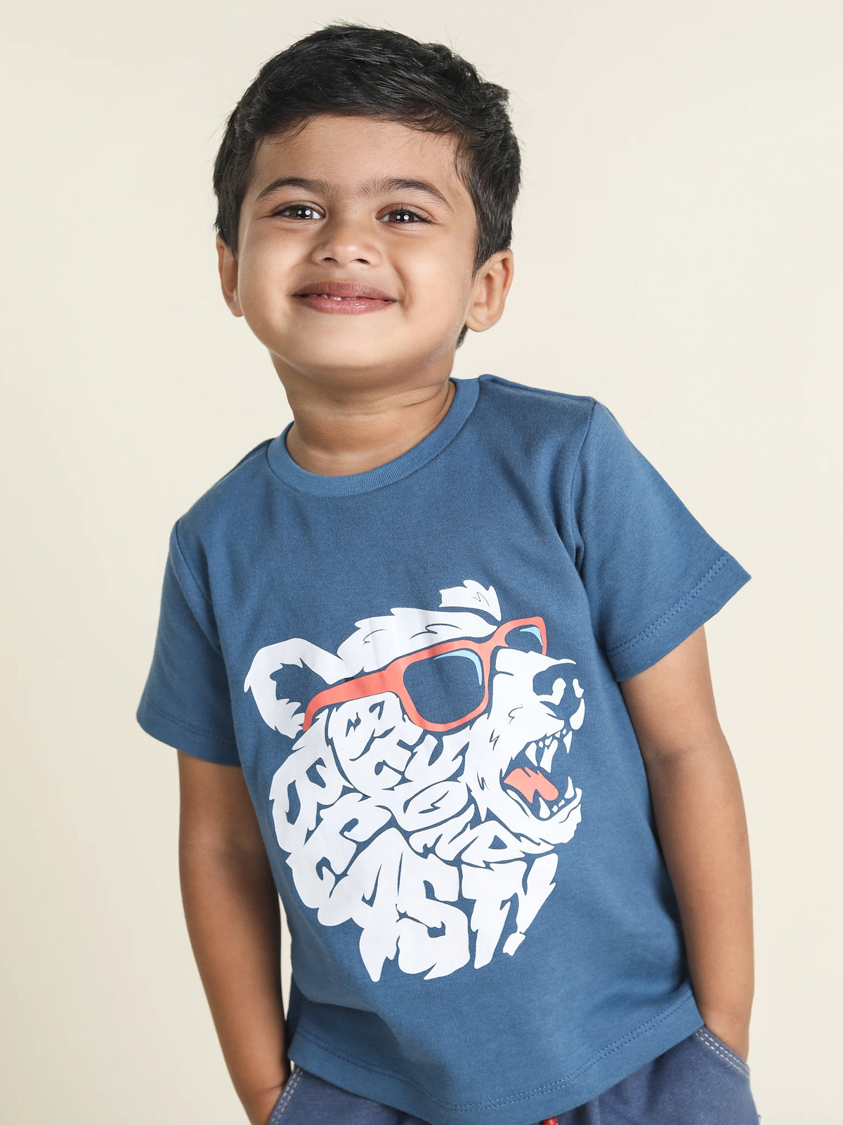 Half sleeve blue & white graphic t-shirt for baby