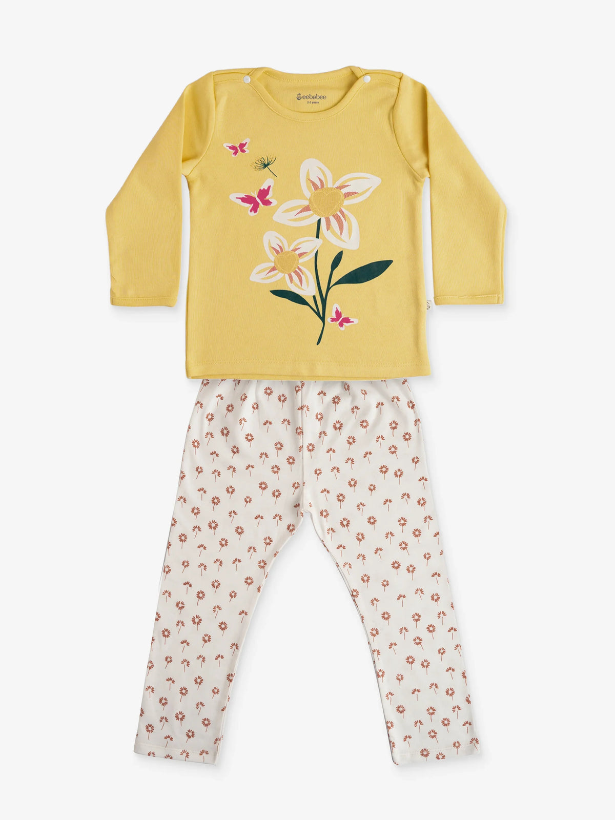 GIRLS BUTTERFLY FULL SLEEVE GRAPHIC TEE WITH STRETCHY LEGGINGS