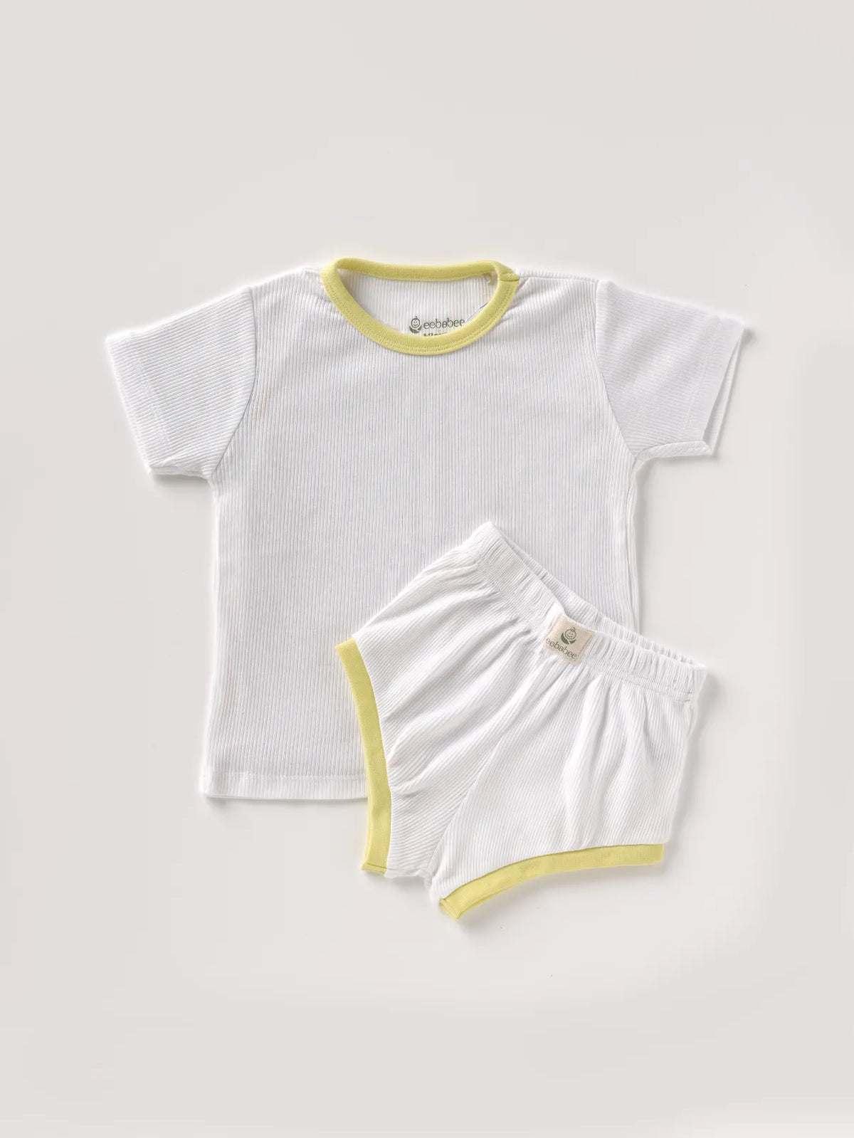 Half sleeve yellow, white summer outfit for baby