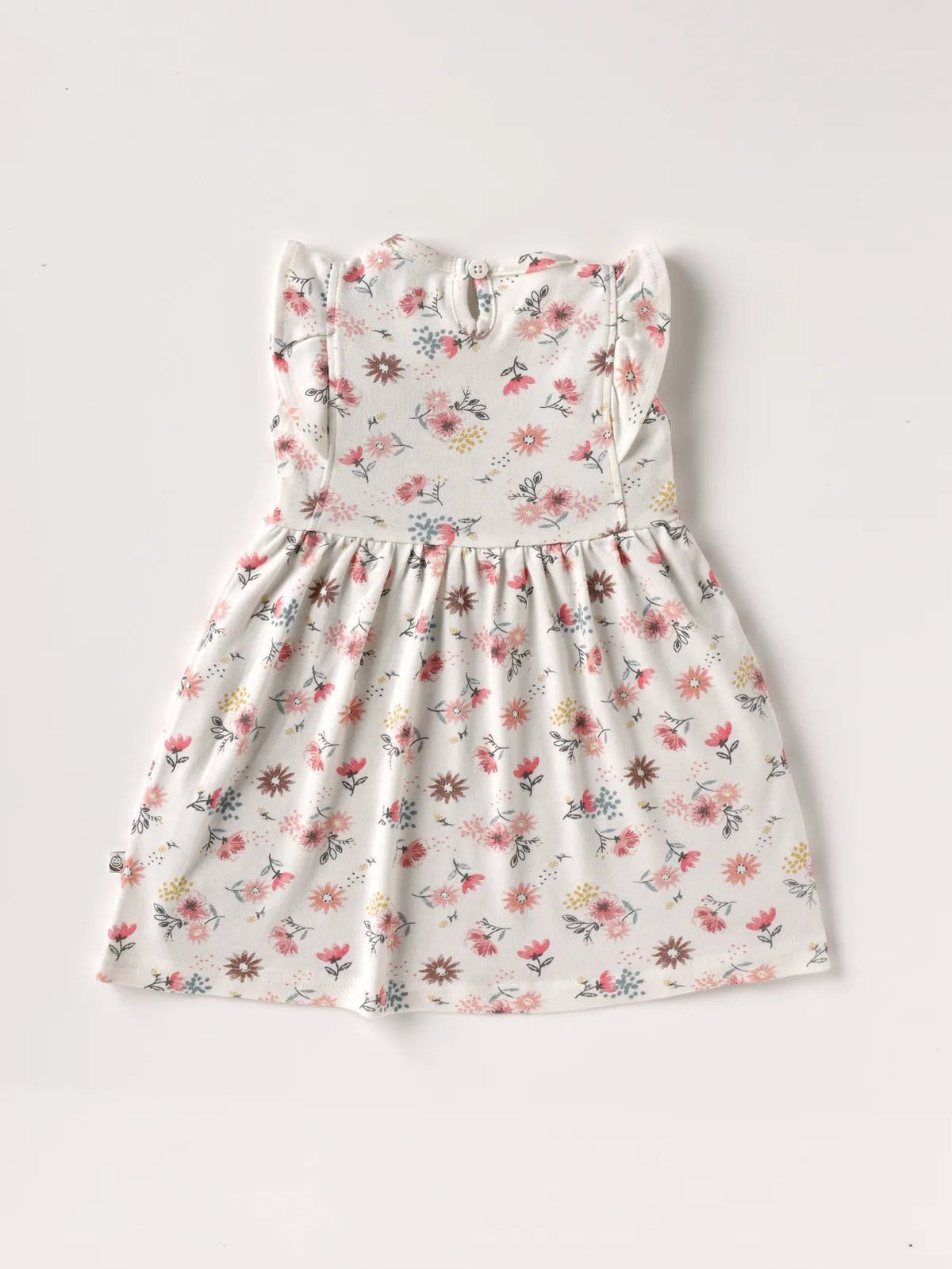 Sleeveless pink flower pattern in white frock for baby girls