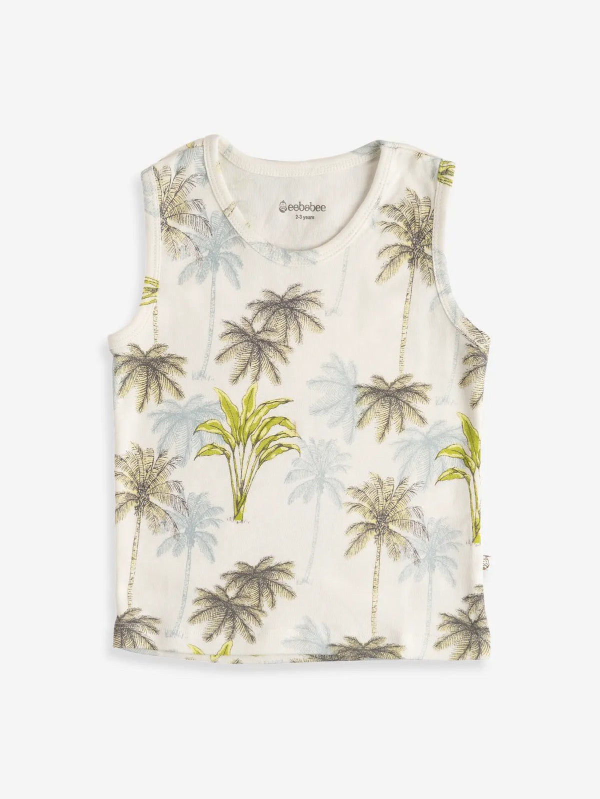 Sleeveless graphic pattern in white t-shirt & shorts set for baby