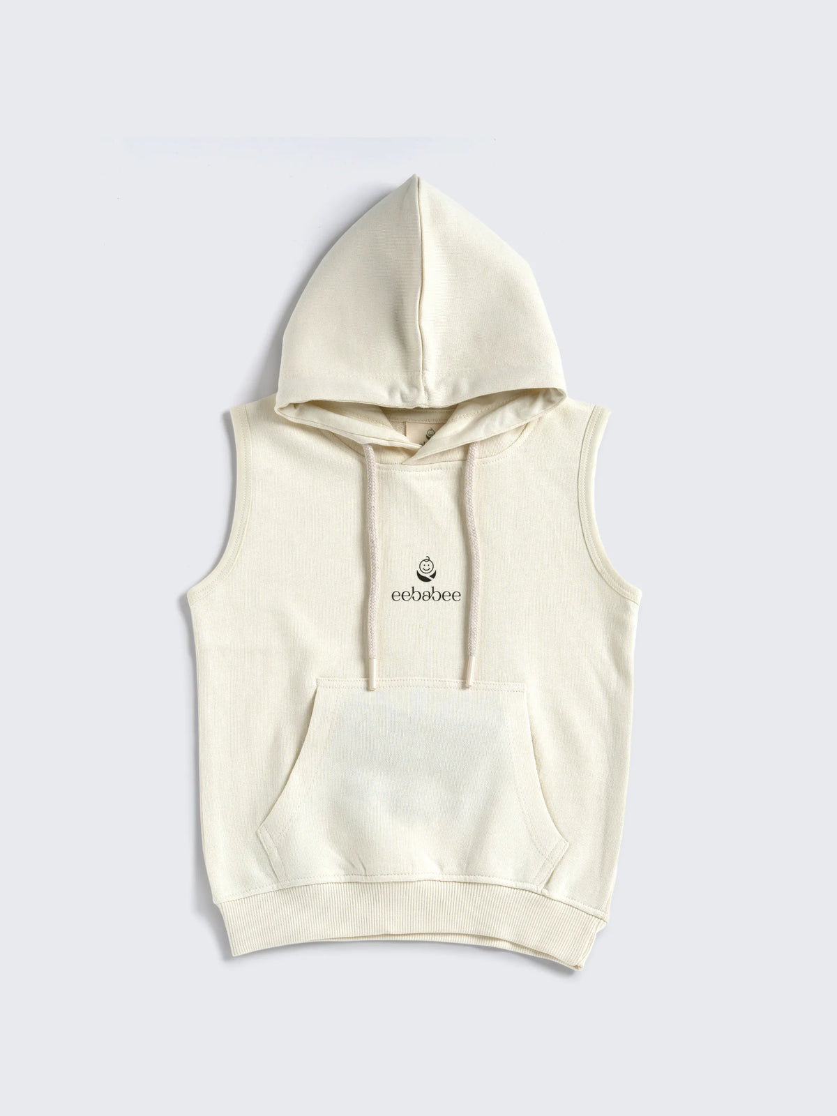 Boys Solid Sleeveless Hooded Set - Cream Edition