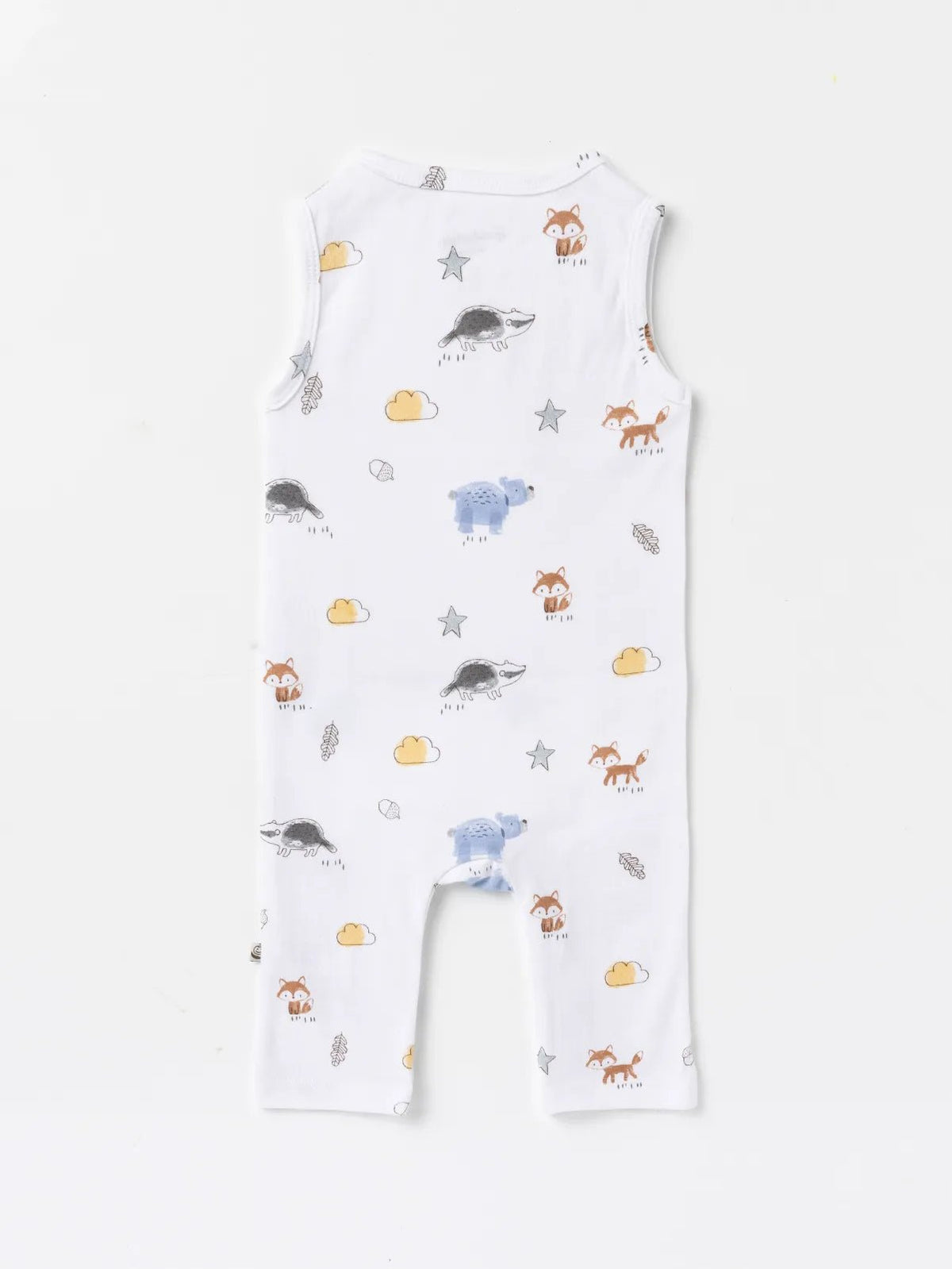 Sleeveless white & graphic pattern dungaree for baby girls