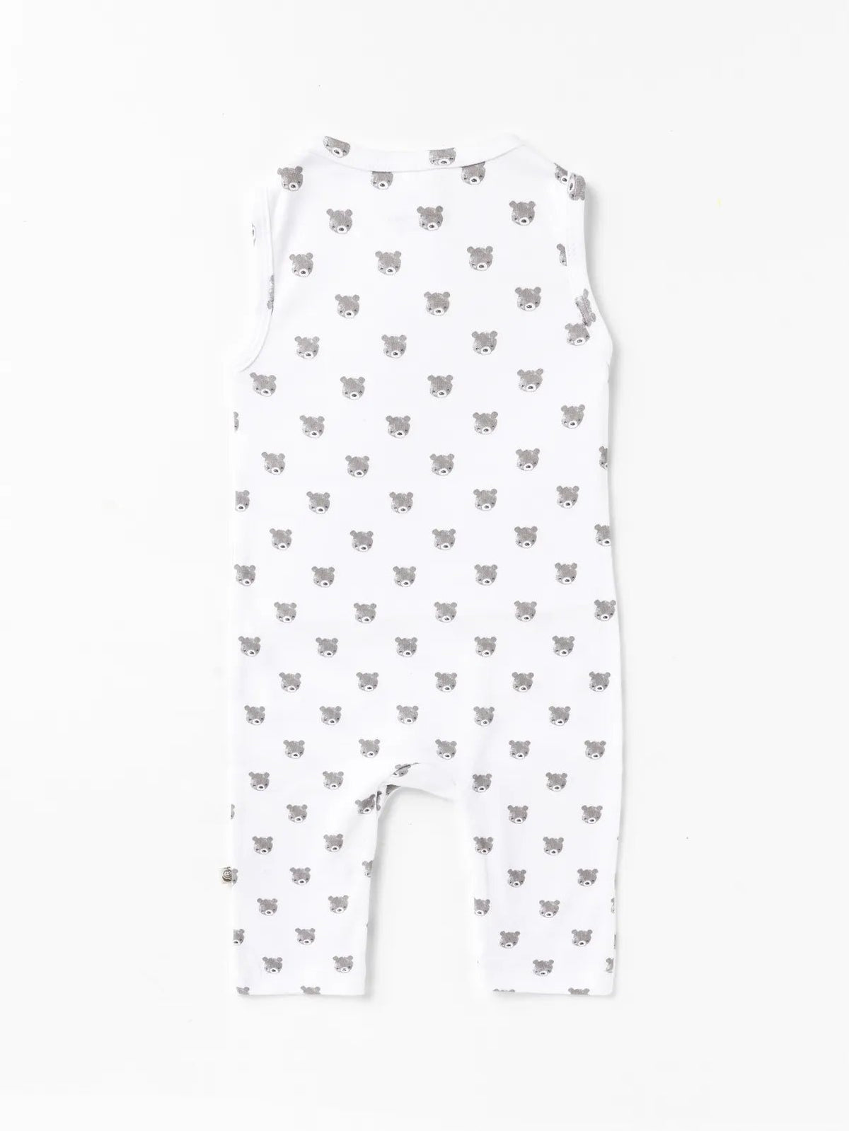 Sleeveless grey teddy pattern in white dungaree for baby