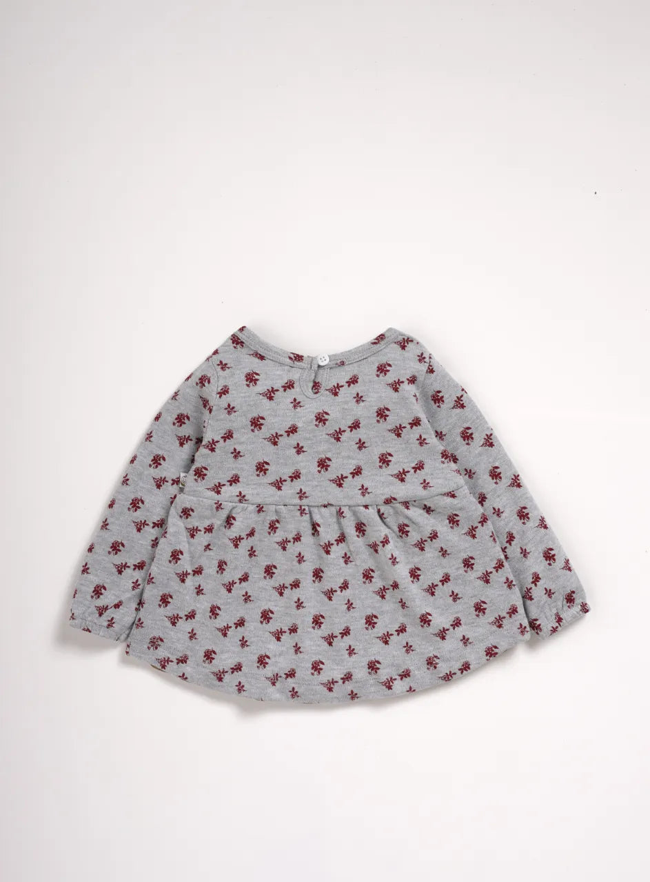 Full sleeve red flower pattern in white frock for baby girls