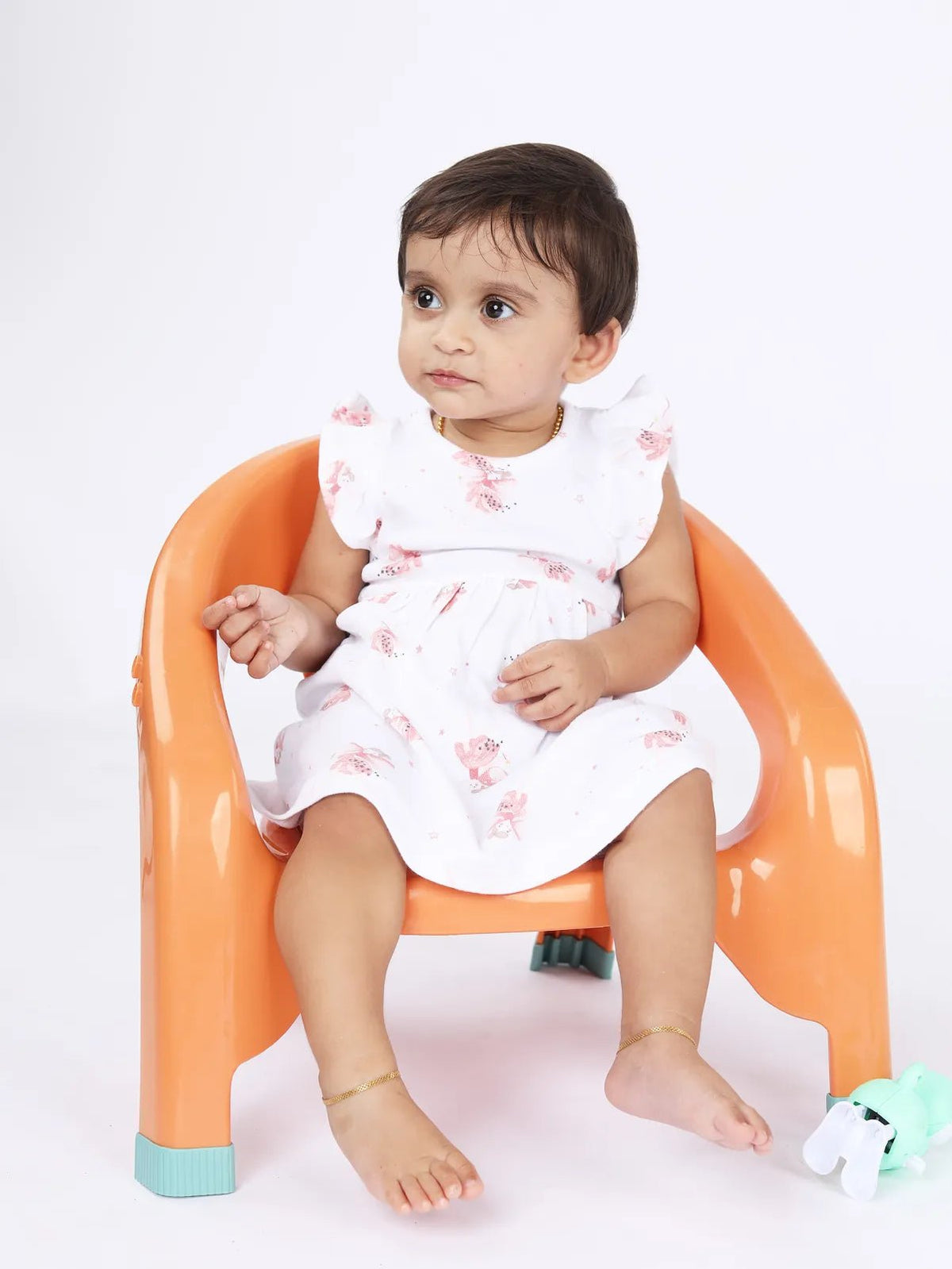 Sleeveless pure white & pink frock for baby girls