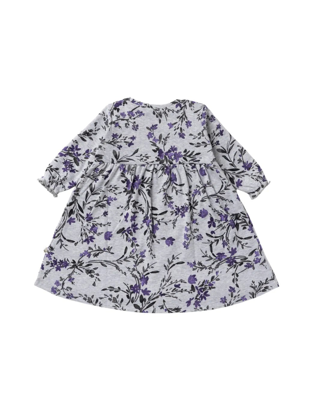 Full sleeve flower pattern in grey floral gown for baby girl