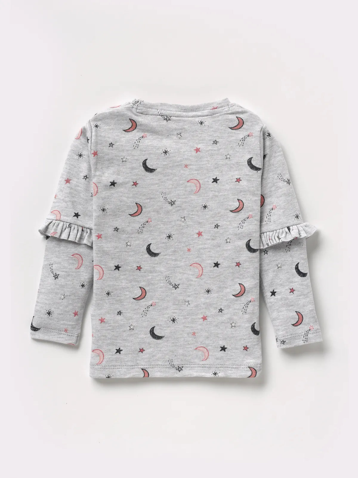 Full sleeve moon & star pattern in grey frill set for baby girl